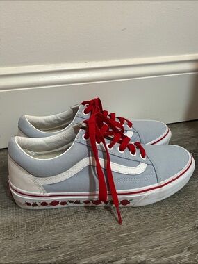 Vans Custom Skool Classic low-top silhouette canvas rose floral side stripe 7.5W